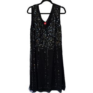 Olsen Europe Black Sequin Midi Fancy Special Occasion Dress